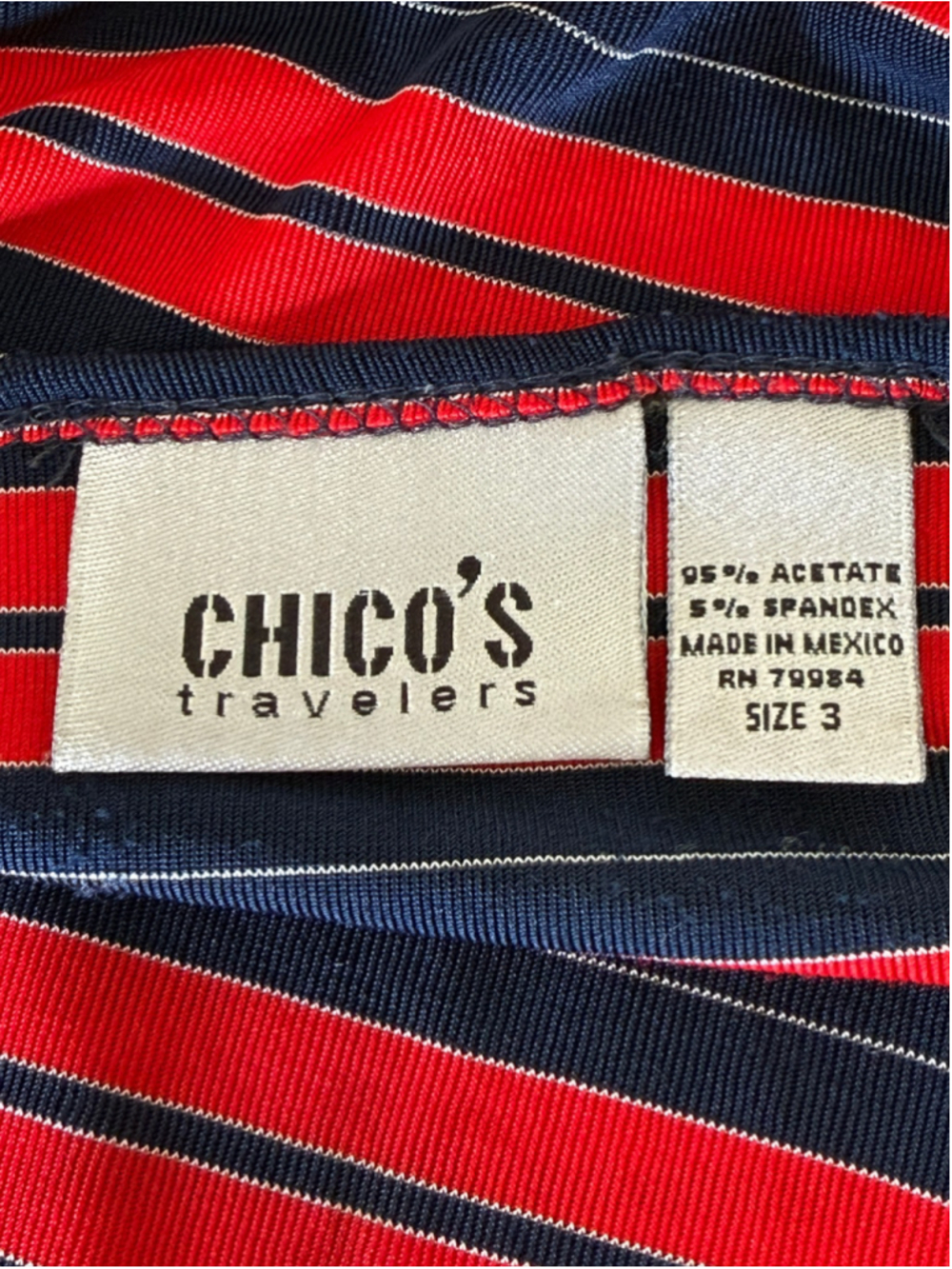 Chico's Travelers Sleeveless Striped Shell Red Navy Size 16 (Chico’s 3) - Picture 5 of 6